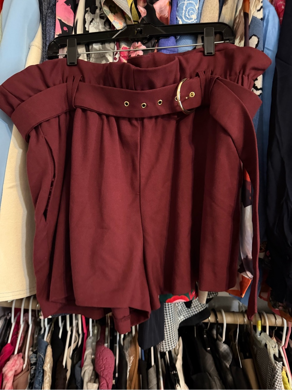 Eloquii Paperbag Waist Belted Shorts - Burgundy 16